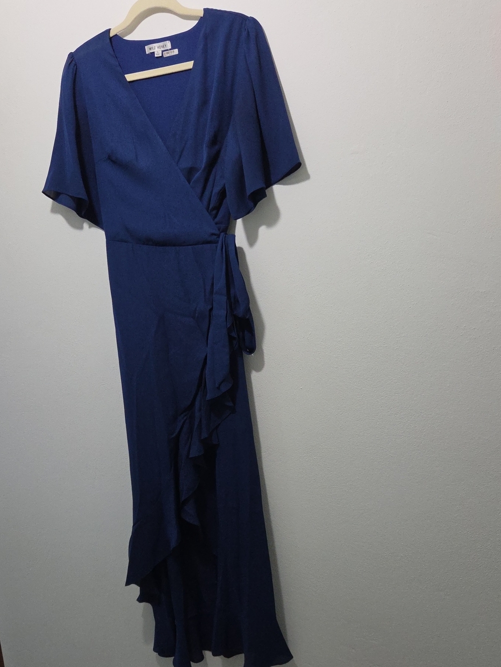 Wild Honey Navy Wrap Maxi Dress with Ruffle Detail